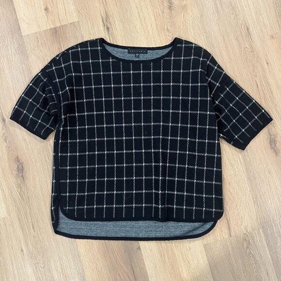 Sanctuary Black White Stripe Squares Short Sleeve Top Tee T-Shirt Blouse Small - Picture 3 of 5